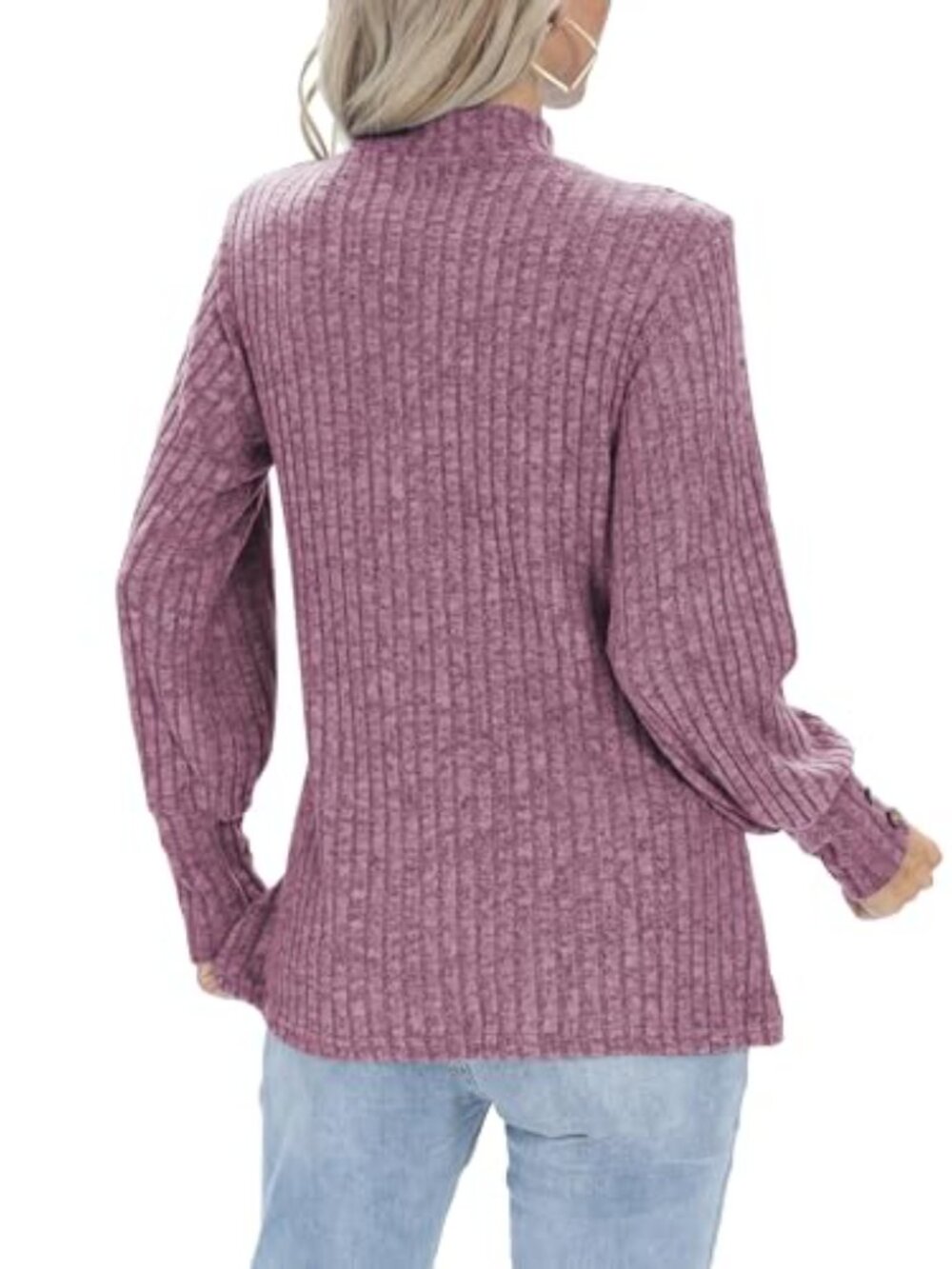 🆕 Women's Fall Fashion Mock Neck Puff Long Sleeve Pullover Knitted Casual - Picture 5 of 6